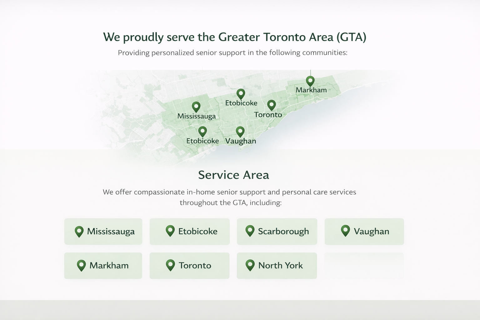 Greater Toronto Area senior support map